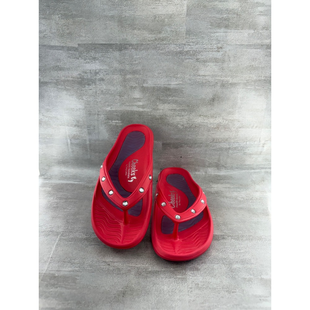 Cheeks Tony Little Red Health Sandals Studded Flip Flops Women Size 7 EU 37